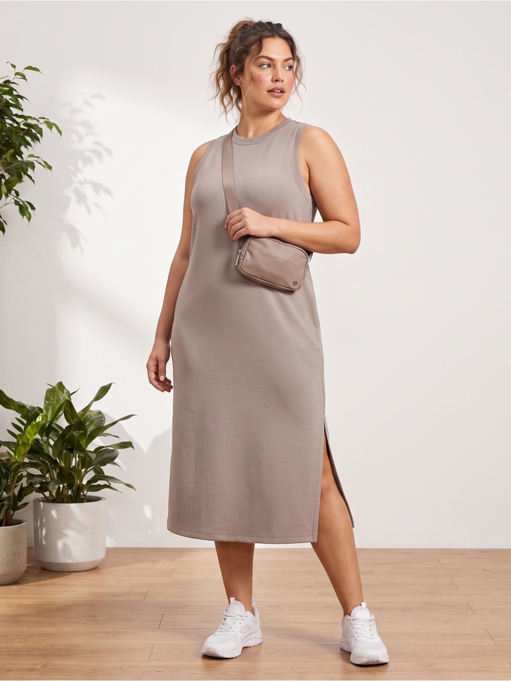 Abercrombie & Fitch Taupe YPB Activewear Sleeveless Midi Dress